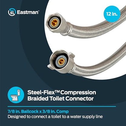 Eastman 12 Inch Flexible Toilet Connector, 7/8 Inch Ballcock x 3/8 Inch Compression, Stainless Steel Braided Hose, 48088 - size: 12 in. L x 7/8 in. B/C x 3/8 in. Comp