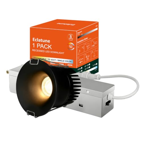 2 Inch Anti-Glare Recessed Lighting IP65 Shower Light 5CCT Waterproof LED Downlight with Junction Box, 2700K-5000K Selectable CRI90+, 9W COB, 840LM Dimmable ETL 1Pack Black - color: Black-1P, size: 2 Inch