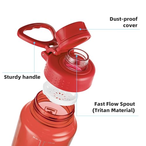 Fanhaw 32 oz Clear BPA-Free Tritan Water Bottle with Fast-Flow Spout Lid, BPA-Free & Leak-Proof Wide-Mouth Reusable Bottle for Gym, School & Office, Back to School Essentials (Red) - color: Red