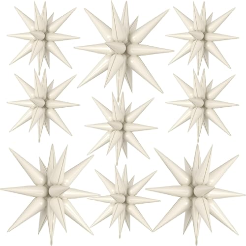 9Pcs Cream White Star Balloons, Explosion Spike Foil Balloons Boho Decor - color: Cream White