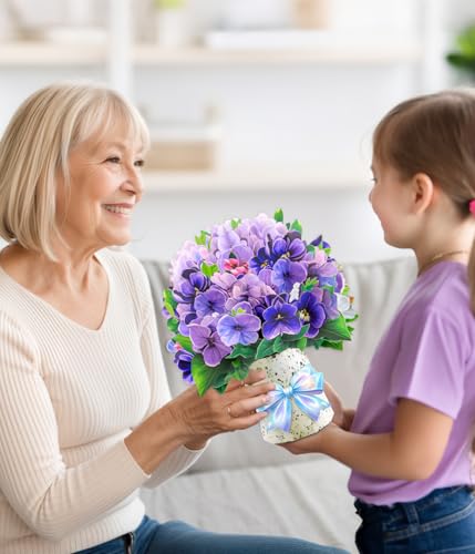 Magic Ants Pop Up Flower Bouquet Card Set – 3D Tulips, Violets & Carnations – Includes Blank Note Cards & Envelopes – for Mother's Day, Women's Birthdays, Get Well, Thank You, Sympathy - style: ‎Violets Tulips Carnations