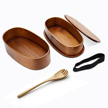 YFWOOD Natural Wooden Bento Boxes - Double Layer Lunch Box(1000ml) | Bento Box for Kids, Japanese Bento Box, Lunch Boxes, For Adult Picnicking Office Hiking Camping Fitness Training Lose Weight
