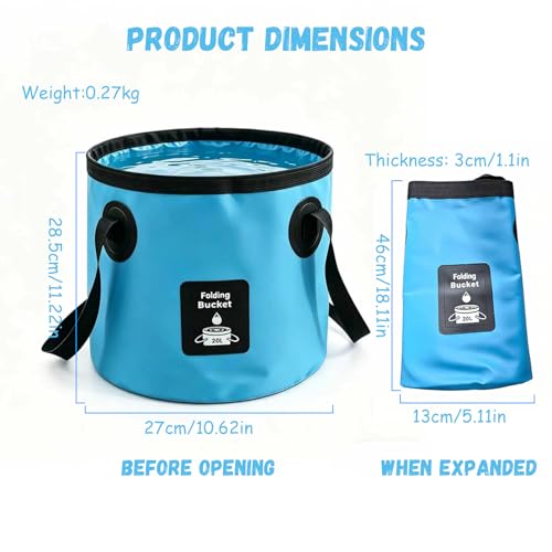 Collapsible Bucket with Handle, Lightweight Folding Water Container, Portable Collapsible Bucket for Fishing, Camping, Hiking, Backpacking, Outdoor Survival, Car Washing Black 20L (20L-Blue) - size: 20L-Blue
