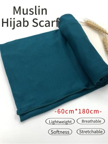 Hijab Scarf for Women Soft Muslim Hijabs Head Wrap Scarves Fashion Long Hair Shawls Stretchy Muslin Headscarf - color: Cyan Hijab Scarf for Women