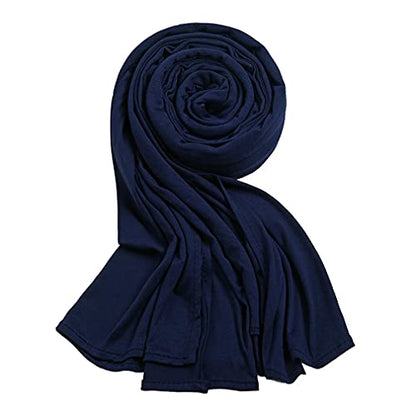 Soft Stretch Head Wrap Scarfs Long Turban Head Wrap Tie for Women - color: Navy Blue