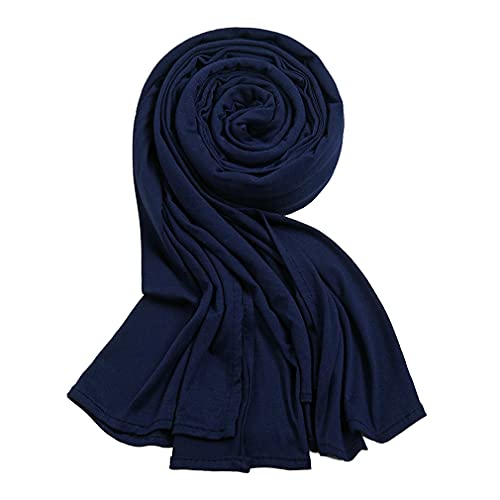 Soft Stretch Head Wrap Scarfs Long Turban Head Wrap Tie for Women - color: Navy Blue