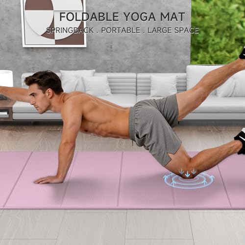 7-Fold Yoga Mat 74"x31" - 0.31 Inch Thick Folding Exercise Mat, Extra Wide Non-Slip POE Mat for Travel, Storage, Yoga, Pilates, Meditation & Home Gym, Lightweight & Portable - color: Taro Purple
