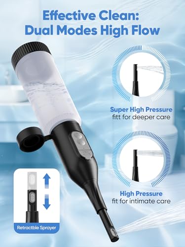 Portable Bidet for Travel – Electric Peri Bottle with Dual Spray Modes, 360° Nozzle, Water Bottle Adapter, USB Rechargeable, Waterproof, Travel Bidet for Postpartum & Personal Hygiene (Black)