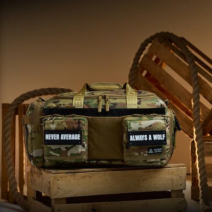 WOLFpak 30L Perfect Duffle Bag (OCP Camo) Tactical Gym Bag Hardshell Base 1000D Waterproof Travel Carry On with Shoe Compartment, Dual Cup Holders, Laptop Sleeve & Molle Straps - color: OCP Camo