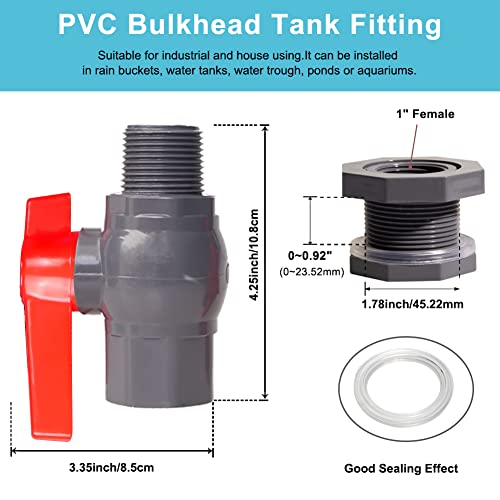 Ququyi 1 Inch PVC Rain Barrel Valve Spigot Kit with Ball Valve and Bulkhead Fitting Adapter for Water Tanks, Aquariums, Pools - size: 1"+valve