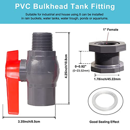 Ququyi 1 Inch PVC Rain Barrel Valve Spigot Kit with Ball Valve and Bulkhead Fitting Adapter for Water Tanks, Aquariums, Pools - size: 1"+valve