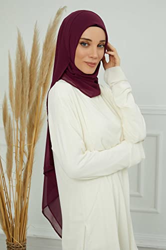 Aisha's Design Instant Chiffon Shawl for Women Modesty Turban Hijab Head Wrap Ready to Wear Women Headscarf - color: Damson