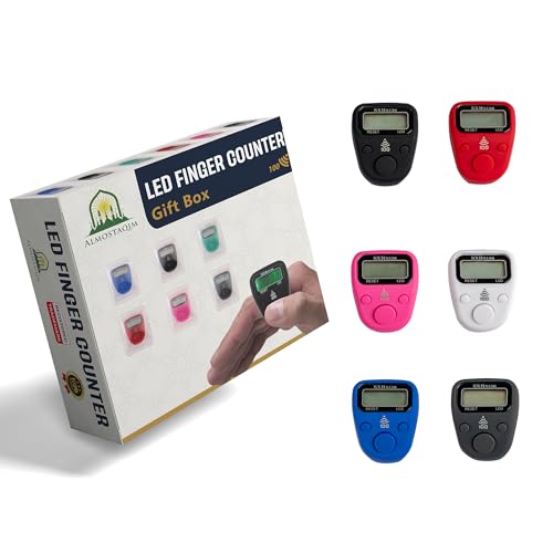 6-Pack Digital Tasbih Counter - Dhikr & Tasbeeh Counter, Finger Clicker Ring for Tally - Soft Touch Silicone Material, Vibration Alert at 100, LED Display, Reset & Light Button - Gift Set