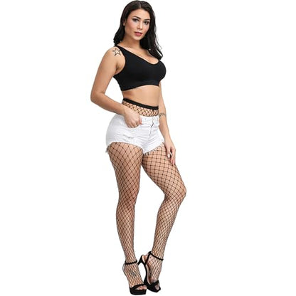 Bestjybt Womens Fishnet Tights High Waist Mesh Fish Net Stockings Pantyhose | Cool Pattern, Sexy, Perfect For Daily Use, Costume Halloween Cospaly, Versatile, Stretchy, Non-Itchy, Great Fit - color: Black Large Hole