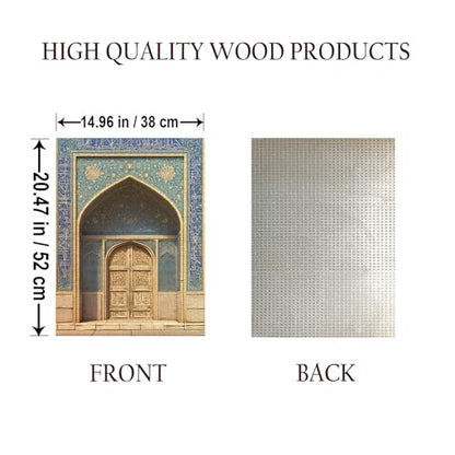 Blue GATE of The Mosque Islam Jigsaw Puzzle - 500 Pieces Wooden Puzzle for Adults, Wall Art Gift, Finished Size: 20 x 15 Inch - color: Blue Gate of the Mosque - 500 Pieces