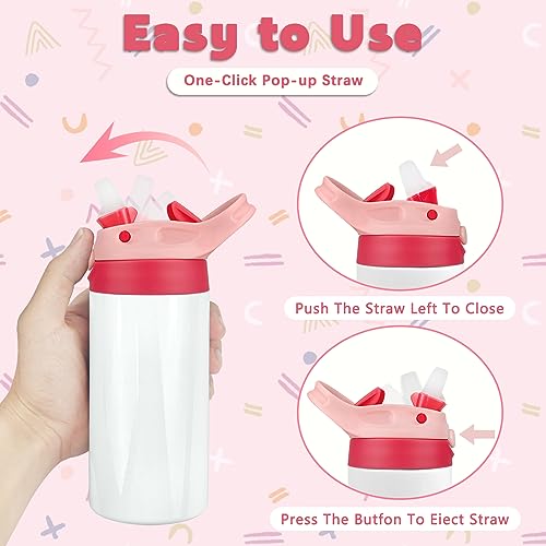 12oz Replacement Lid with 2 Straw for Kid Tumbler,Leak-Proof and Spill-Proof Straw Lids for ZONEGRACE Mocaru,BPA Free,Inner Diameter2.4IN (Pink, 1 Pack) - color: Pink