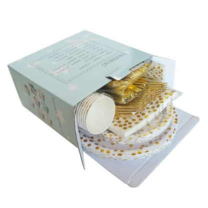 200Pcs Gold Party Supplies - Gold Paper Plates & Napkins Cups Silverware Serves 25 Sets for Wedding Bridal Shower Engagement Birthday Parties (Gold dot) - color: Gold dot