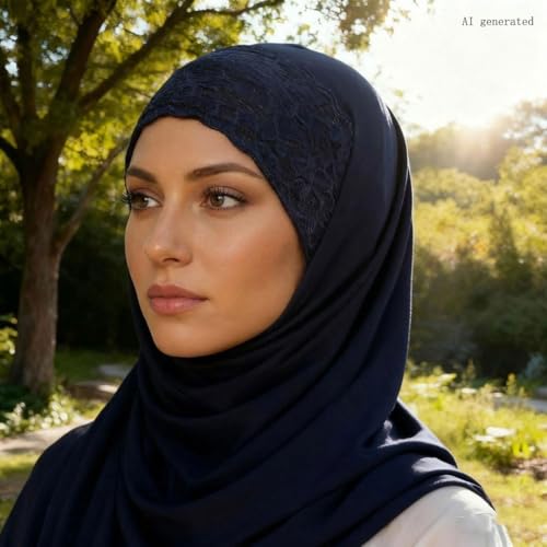 Lucky staryuan® 3 Pack Lace Hijab UnderCap for Women, Non Slip Hijab Cap, Islamic Muslim Under Scarf for Women - color: Army Green Navy Blue Wine Red