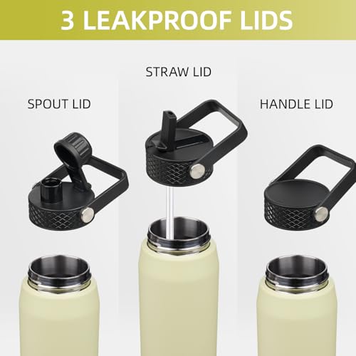 Konokyo 20oz Insulated Stainless Steel Water Bottle with 3 Lids, Leakproof BPA-Free Bottle with Straw Lid, Sip Lid and Flex Cap for Gym, Travel, School, Office, Macaron Green - color: Macaron Green, size: 20 Ounces