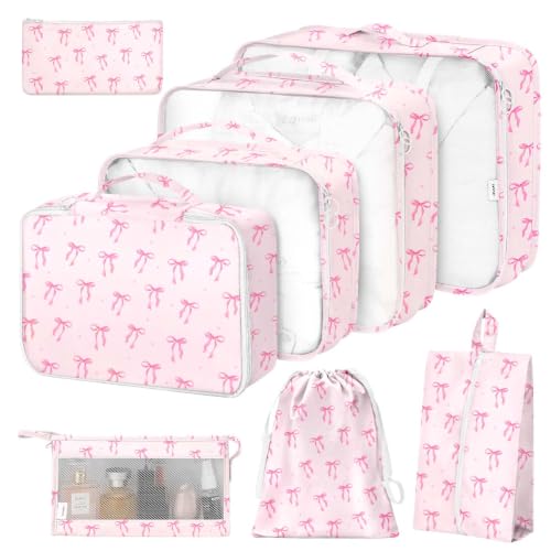 Watercolor Bow 8Pcs Packing Cubes Travel Organizer Set for Luggage - color: Watercolor Bow