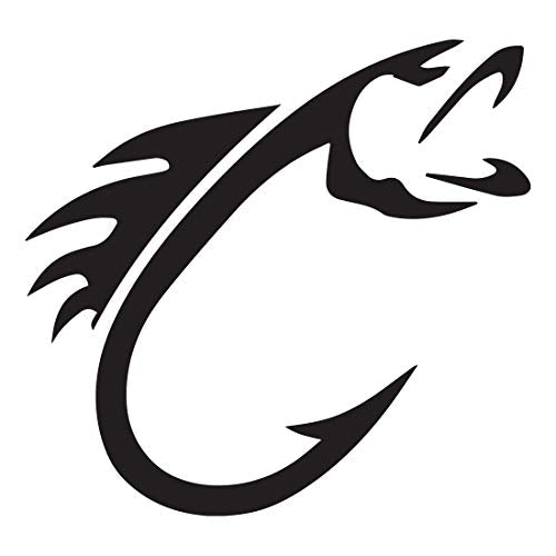 Fish Hook (Black) (Set of 2) Premium Waterproof Vinyl Decal Stickers for Laptop Phone Accessory Helmet Car Window Bumper Mug Tuber Cup Door Wall Decoration - color: Black, size: 5,3 inches x 5 inches