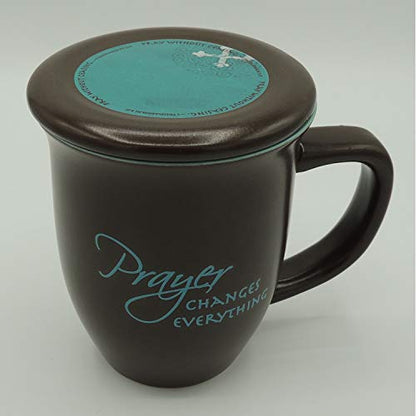 Abbey Gift Prayer Changes Everything Coaster Brown and Blue, 1 Count, Dishwasher Safe Mugs For Coffee and Tea, Includes Bible Verse, "4 x 4.38""" (52892),14 ounce - size: 14 Ounces