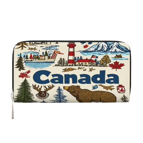 Canada Pattern PU Leather Long Wallet for Women Men, Zipper Clutch Wallet RFID Card Holder Organizer - color: Canada Pattern