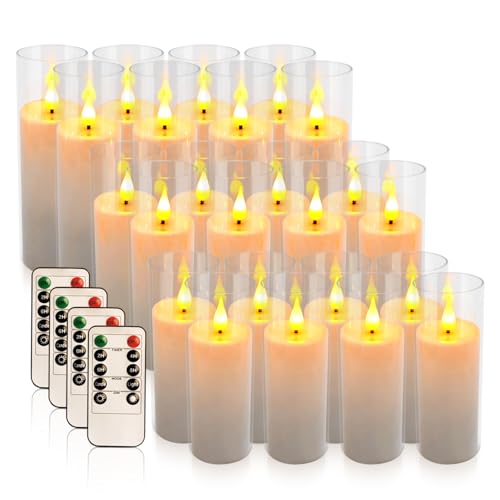 24-Pack Premium Flameless LED Candles - Elegant White & Clear Acrylic Pillar Design with Realistic Flickering Flame, Remote Control & Timer for Weddings, Christmas, Halloween & Home Decor - color: 24-White Acrylic