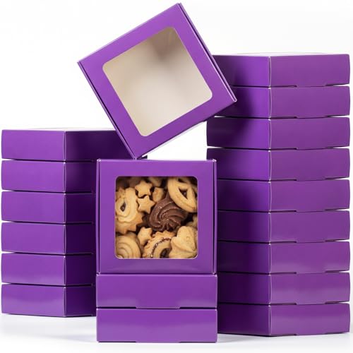 Zonon 30 Pcs Kraft Paper Boxes with Window 4.13 x 4.13 x 1.18 Inch Candy Packaging, Small Gift Boxes, Soap holder, Mini Treat Packaging for Bakery Chocolate Jewelry Display (Purple) - color: Purple