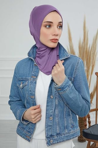 Aisha's Design Instant Turban 95% Cotton Head Scarf Headwear Combed Cotton Ninja Cap, Slip on Jersey Hijab - color: Purple