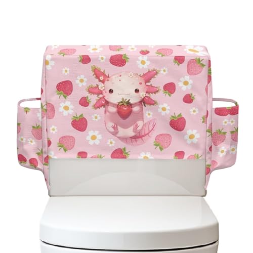 Axolotl Strawberry Vertical Bathroom Storage Toilet Cover Space-Saving Design Toilet Tank Cover with Storage Bags for Holds Toiletrie Books Mobile Phone - color: Axolotl Strawberry