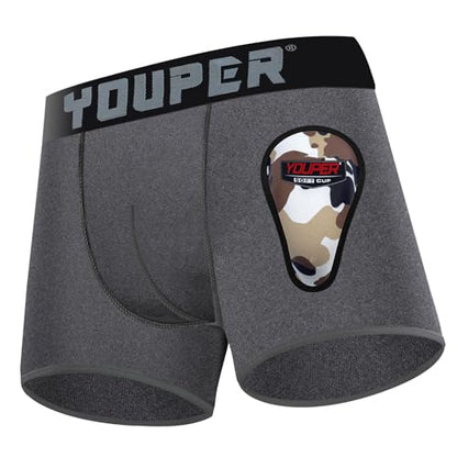 Youper Youth Elite Boxer Briefs w/Soft Athletic Cup, Boys Stretch Boxer Jock for Baseball & Football - color: Dark Grey, size: Small
