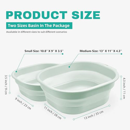 2 Pack Collapsible Wash Basin Set, Foldable Dish Tub, Small Medium Portable Sink for Kitchen, Camping, RV, Baby Bottles, Laundry, Plastic Washbasin -Green - color: Green