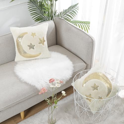 Holibeat Ramadan Throw Pillow Covers 18x18 inches Fluffy Sequin Decoration Pillowcases (Pack of 2) (3stars) - color: 3stars