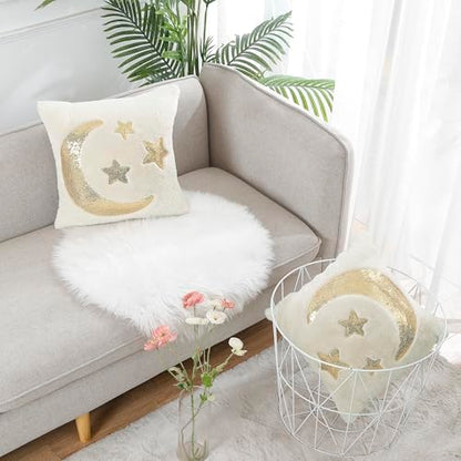 Holibeat Ramadan Throw Pillow Covers 18x18 inches Fluffy Sequin Decoration Pillowcases (Pack of 2) (3stars) - color: 3stars