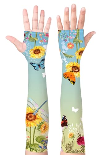 Bebila Gardening Sleeves for Women Farm UV Sun Protection Anti-Scratch Cooling Sleeves with Thumb Hole Arms Cover Outdoors - color: Gradient Blue Green