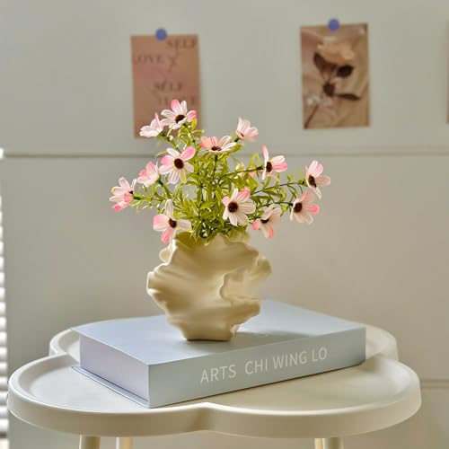 Crinkle Ceramic Vase - 4.3" White Mini Vase, Textured Paper-Like Decor for Desk, Shelf - Modern Centerpiece - color: Milky White - Crinkle Small Vase