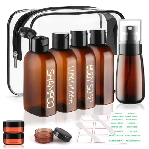 Cosywell Travel Bottles for Toiletries 9PCS 3.4oz Plastic Squeeze Bottles - color: E-Brown