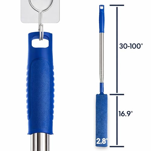 Retractable Gap Dust Cleaner with Extension Pole & 3 Microfiber Cloths | Cleaning Tools with 3 Microfiber Dusting Cloths | Long Handle Duster 30-100'' | Under Refrigerator Furniture Appliance Blue - color: Blue