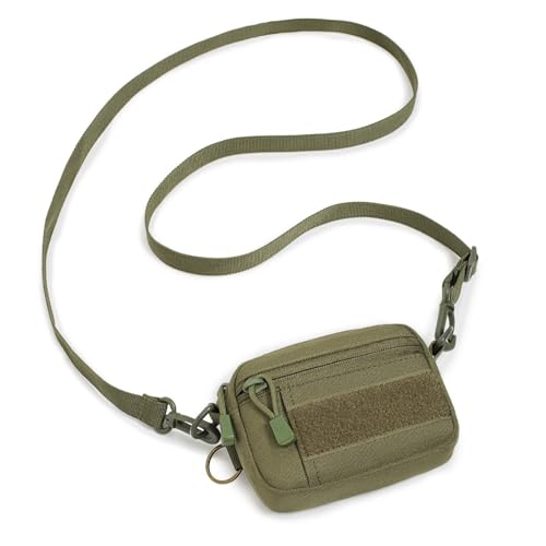 Small MOLLE Pouch with Carabiner Clip, Mini Coin Purse Keychain - color: Crossbody Army Green