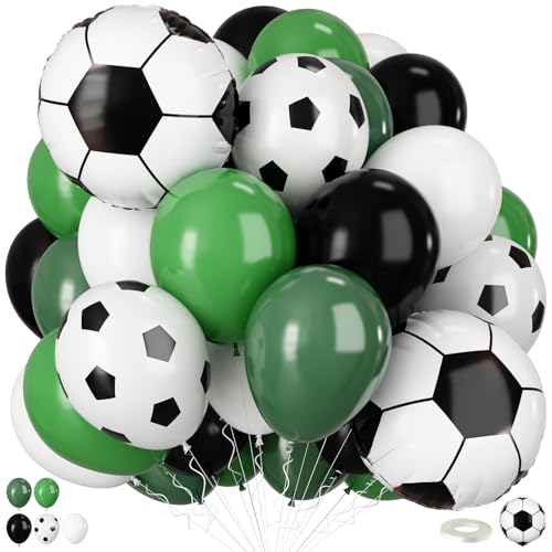 Soccer Balloons, Green Black White Soccer Printed Latex Balloons with 18 Inch Soccer Ball Balloon for Boys Kids Men Football Sports Theme Birthday Baby Shower Party Decorations - color: Green Black Soccer