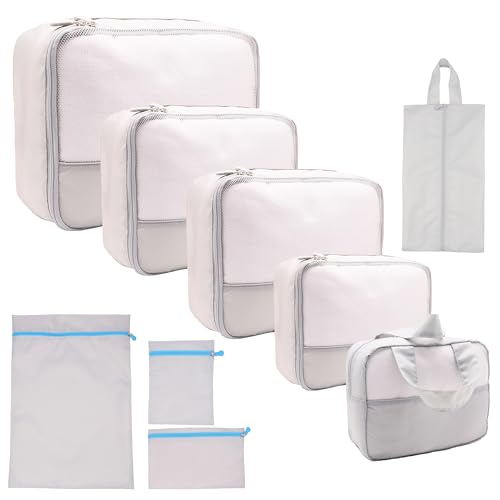 DoubleTrip 9-Piece Gray Travel Organizer Set with 4 Packing Cubes, Cosmetic Organizer, Shoe & Electronics Pouches, and Accessories & Laundry Bag for Luggage Storage & Travel Essentials - color: 9 Set - Grey