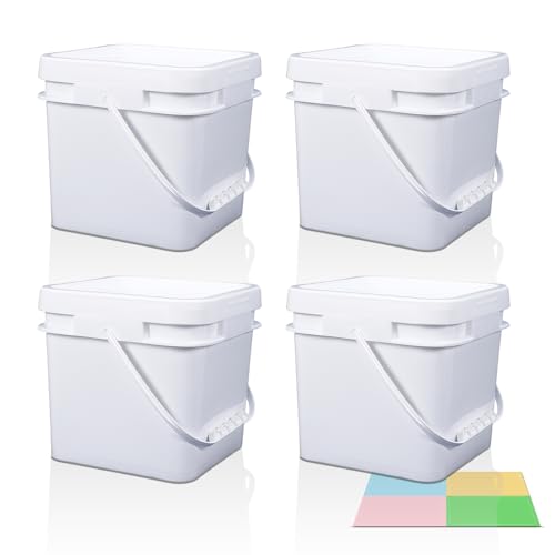 Square Clear Plastic Bucket Set - 4 Packs Airtight Storage Containers with Pressure Lids & Handle, Food Grade for Home & Outdoor (White, 1.3 gal) - color: White, size: 1.3 gal
