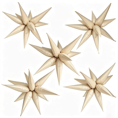 Cream Star Balloons Foil 60Pcs Mylar Spike Balloons Neutral Baby Shower Decorations Beige Birthday Balloon Boho Party Supplies for Wedding Engagement Anniversary Gender Reveal Bridal Shower - color: Beige