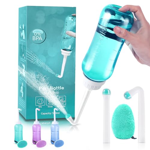 Portable Bidet with Intimate Washcloths - Bidet Sprayer with 2 Nozzle for Wash and Anal Douche, Bottle BPA-Free for Care (Green) - color: Green