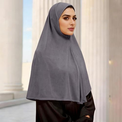 Instant Hijab Ready To Wear Hijab Scarf for Women Soft Long Muslim Jersey Hijabs Head Scarf for Prayer Abaya - color: Dark Grey