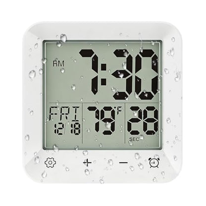 Bathroom Clock Waterproof Shower Timer, Digital Wall Clock with Countdown, Touch Screen, LCD Display, Temperature, Suction Cup/Hanging Hole/Stand, Spa Sauna I White - color: White