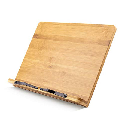 (49.68 x 35.6cm(19.68 x 14인치)) 엑스트라 라지 A+ XL 대나무 책 스탠드, 교과서 독서, 핸즈프리, 요리책 스탠드, 노트북, 아이패드, 태블릿 PC, 음악책, 조절 가능한 마더보드 각도
