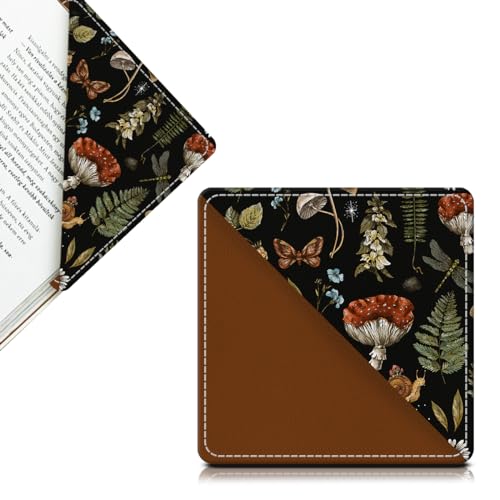 Cute Leather Bookmarks, Fun Triangle Making Corner Bookmark, Book Accessories for Reading Book Lovers, Unbreakable Page Markers for Women Men Cute Boho Mushroom - color: Cute Boho Mushroom