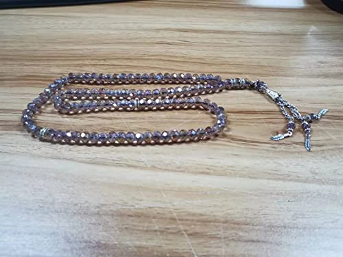 2Pcs Muslim Prayer Beads Coloured Glaze 99 Beads Mihrab Separators Count Exquisite Design Tasbih Prayer Beads 0.31in (Silver Gray)